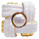 KJL Kenneth Jay Lane White Enamel and Faux Pearl Goldtone Cocktail Ring