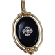 Two Sided Reversible Pendant Black and Gold-tone With Crystal Accents and Raised Metal Designs