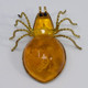 Russian Baltic Amber Cabochon Spider Vintage Pin Brooch in Gold, Early 1900s