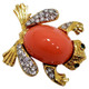 KJL Kenneth Jay Lane Embellished Coral Cabochon Frog Pin Brooch in Gold