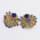 Layered Filigree Sapphire Crystal Cluster Clip on Earrings in Gold, Mid 1900s