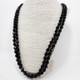 60" Black Czechoslovakian Jet Faceted Crystal Bead Long Rope Necklace, Mid 1900s