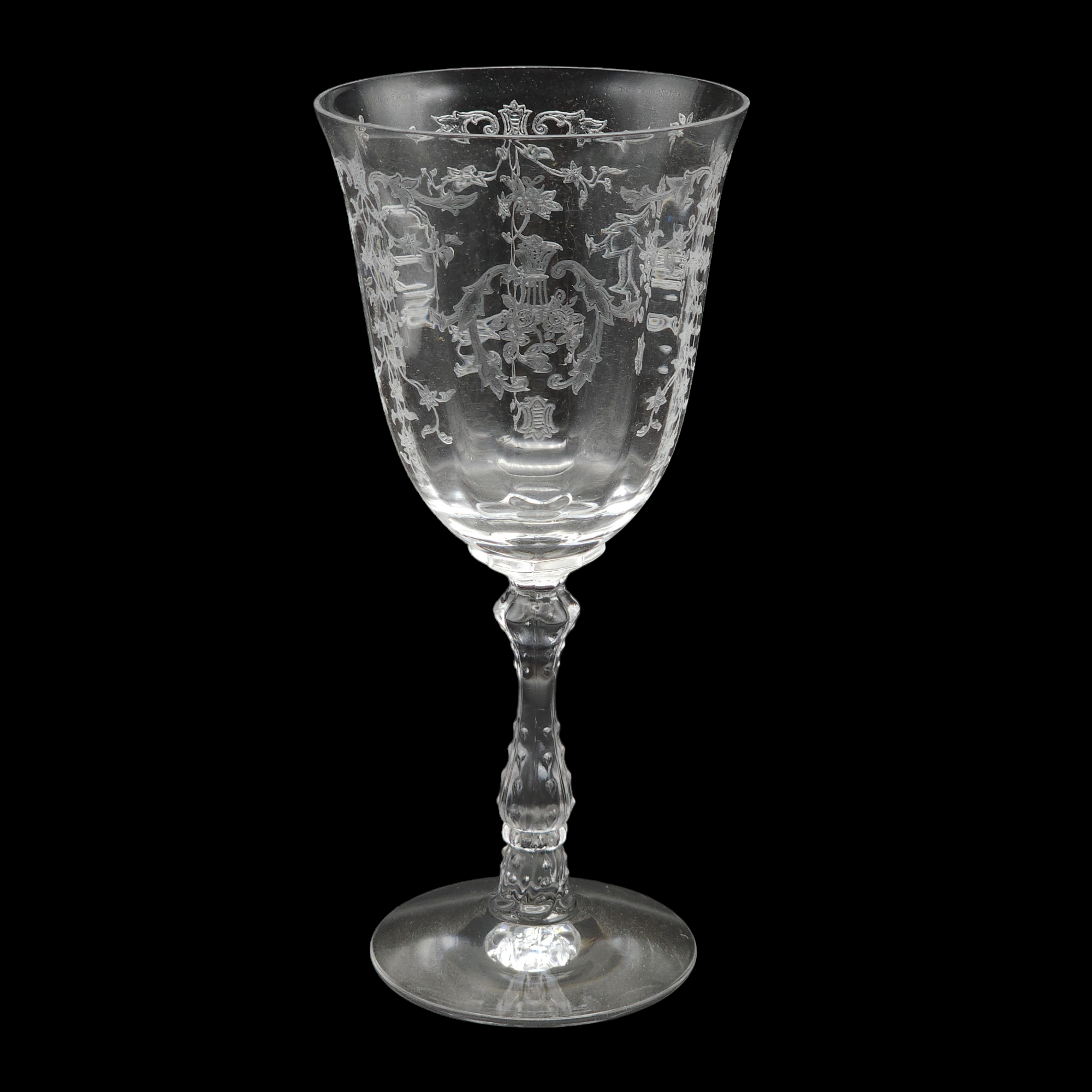 Vintage Rose Goblets Etched Cut Rose Crystal Wine Glasses 