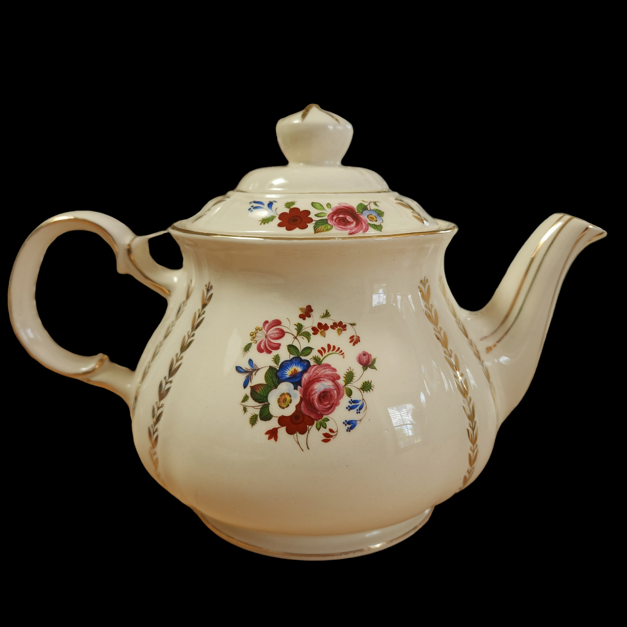 Sadler Pink Rose Floral Gold Trim Teapot & Lid 4Cups