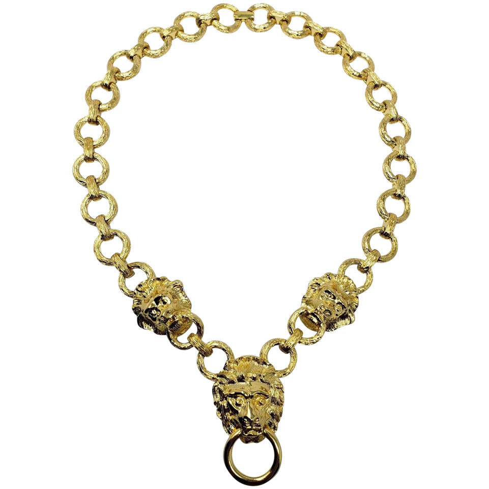Kenneth Jay Lane Lion's Mark Doorknocker Chain Necklace - Vintage Loft