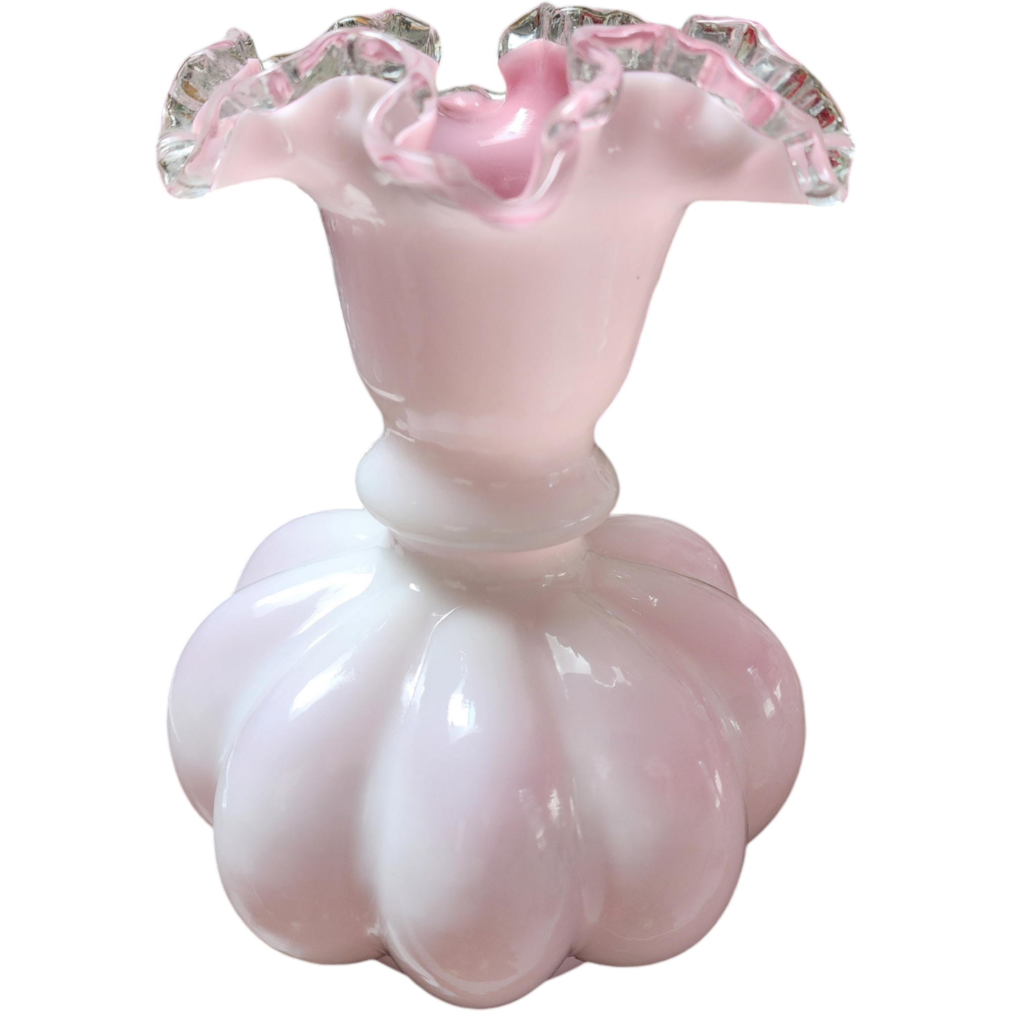 Fenton ローズクレスト メロンシェイプ ヴィンテージフラワーベース 大きめ Fenton ローズクレスト メロンシェイプ ヴィンテージフラワー