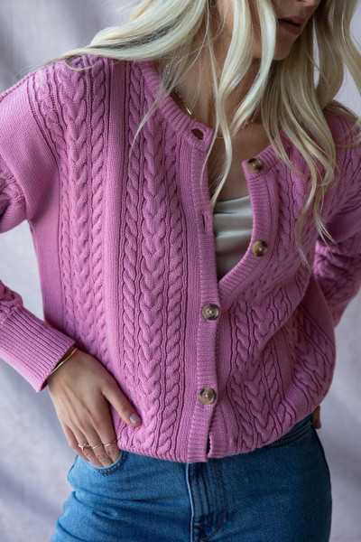 Meg Cable Knit Cardigan - Rose Pink