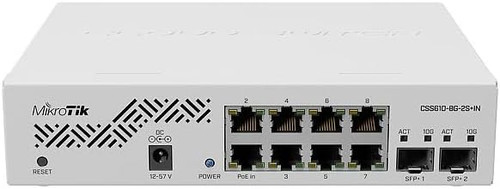 MikroTik - CSS610-8G-2S+in - Cloud Smart Switch 610-8G-2S+in with 8X Gigabit Ports, 2X SFP+ Cages, SwOS, Desktop case,