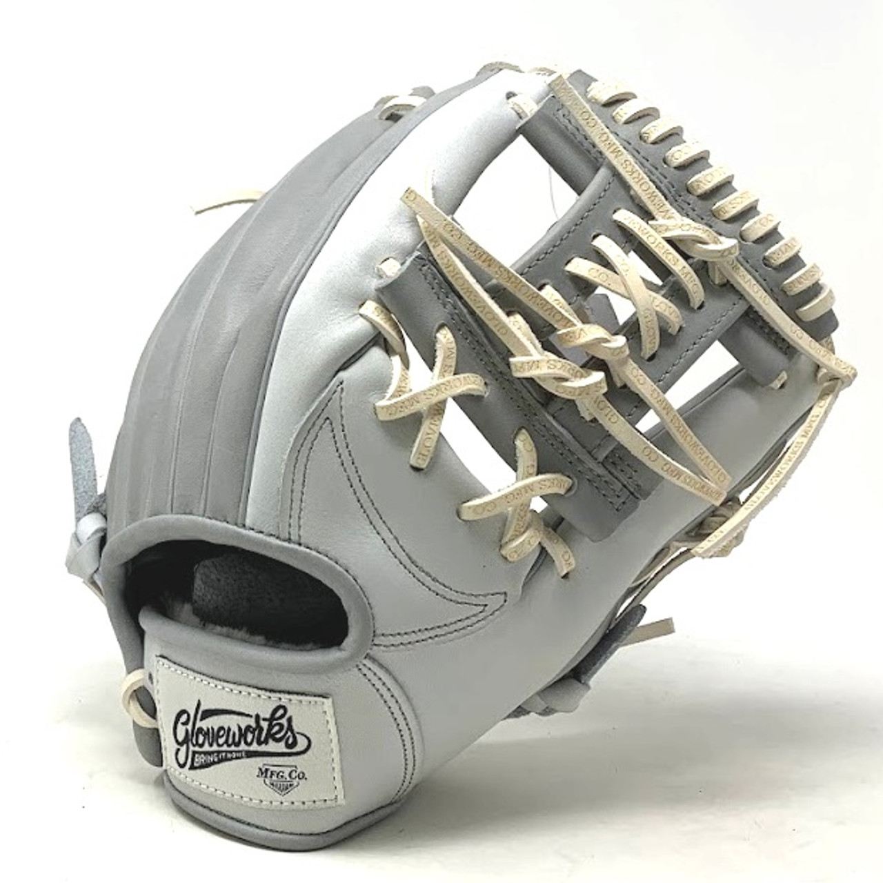 Gloveworks MFG Co GO92 Baseball Glove 11.5 Inch Double I Web Grey White  Right Hand Throw