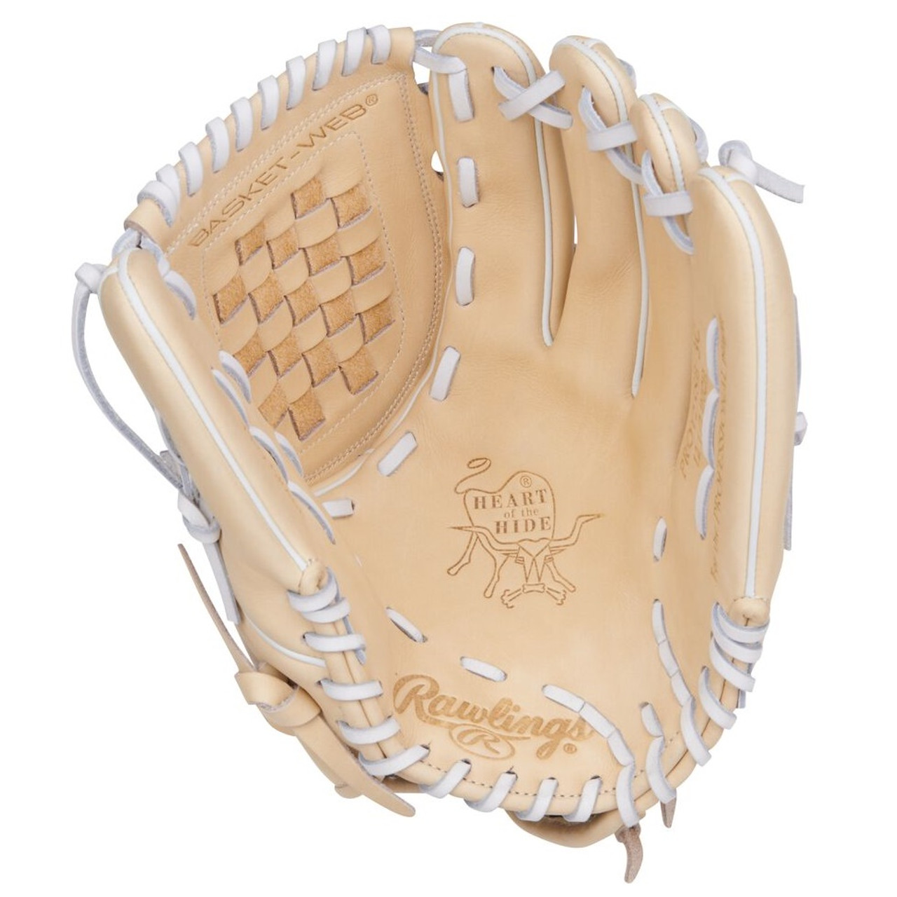 Rawlings Heart of The Hide Fastpitch Softball Glove Right Hand Throw 12.5  Basket Web Camel Columbia Blue White