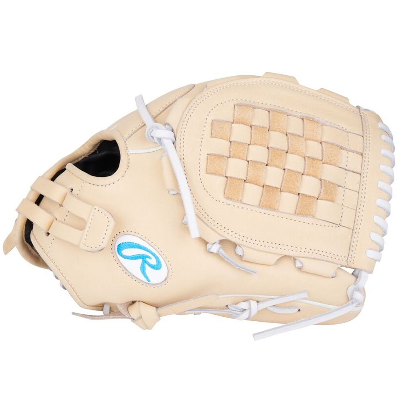 Rawlings Heart of The Hide Fastpitch Softball Glove Right Hand Throw 12.5  Basket Web Camel Columbia Blue White