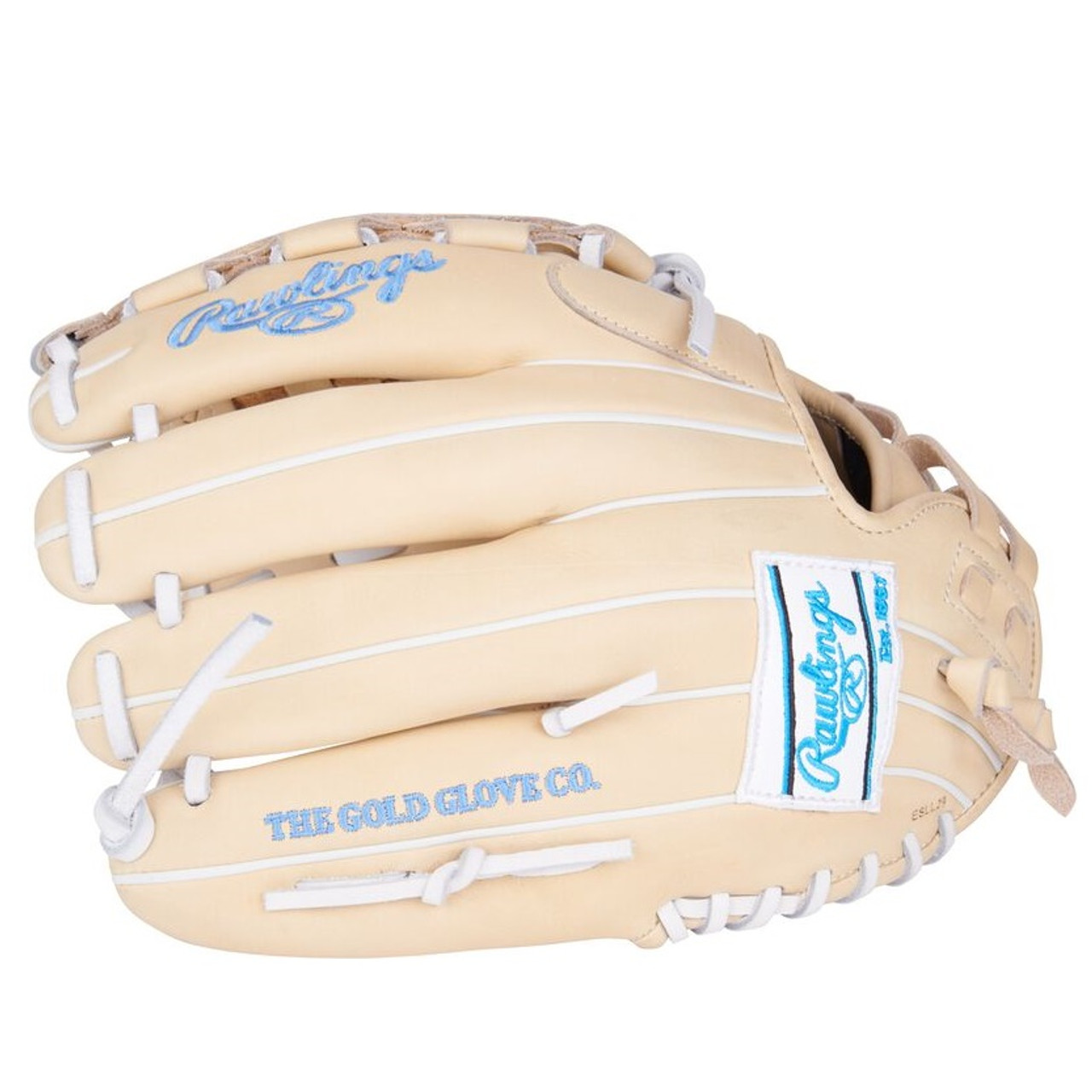 Rawlings Heart of The Hide Fastpitch Softball Glove Right Hand Throw 12.5  Basket Web Camel Columbia Blue White