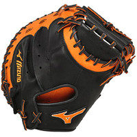 Mizuno GXC50PSE3 Catchers Mitt 34 inch MVP Prime (Black-Orange, Right Hand Throw)