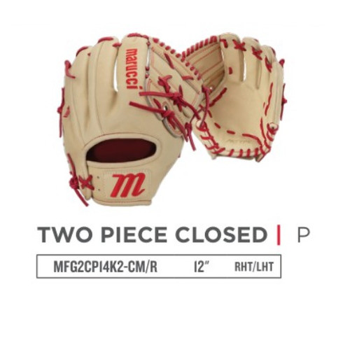 Marucci Capitol Series 2024 M TYPE 14K2 11.75 TWO PIECE Closed Web Baseball Glove Right Hand Throw Camel Red