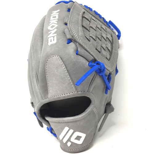 Nokona American KIP Gray with Royal Laces 12 Baseball Glove Closed Trap Web Right Hand Throw