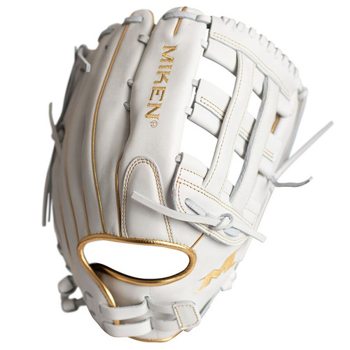 Miken Pro Series 14 Inch Slow Pitch Softball Glove White Gold Right Hand Throw