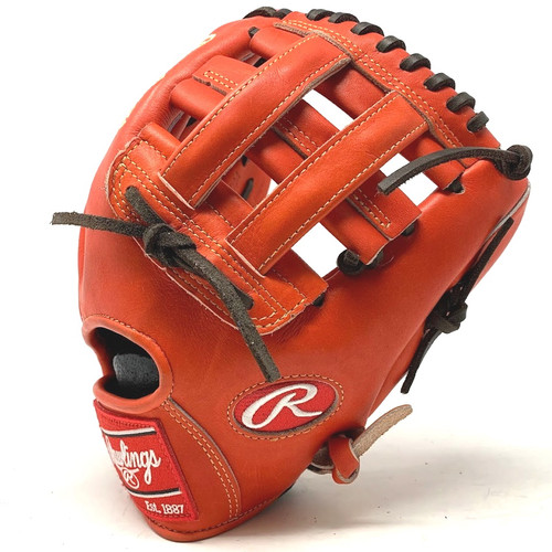 Rawlings Red Orange Heart of the Hide 11.5 H Web Chocolate Lace Baseball Glove Right Hand Throw