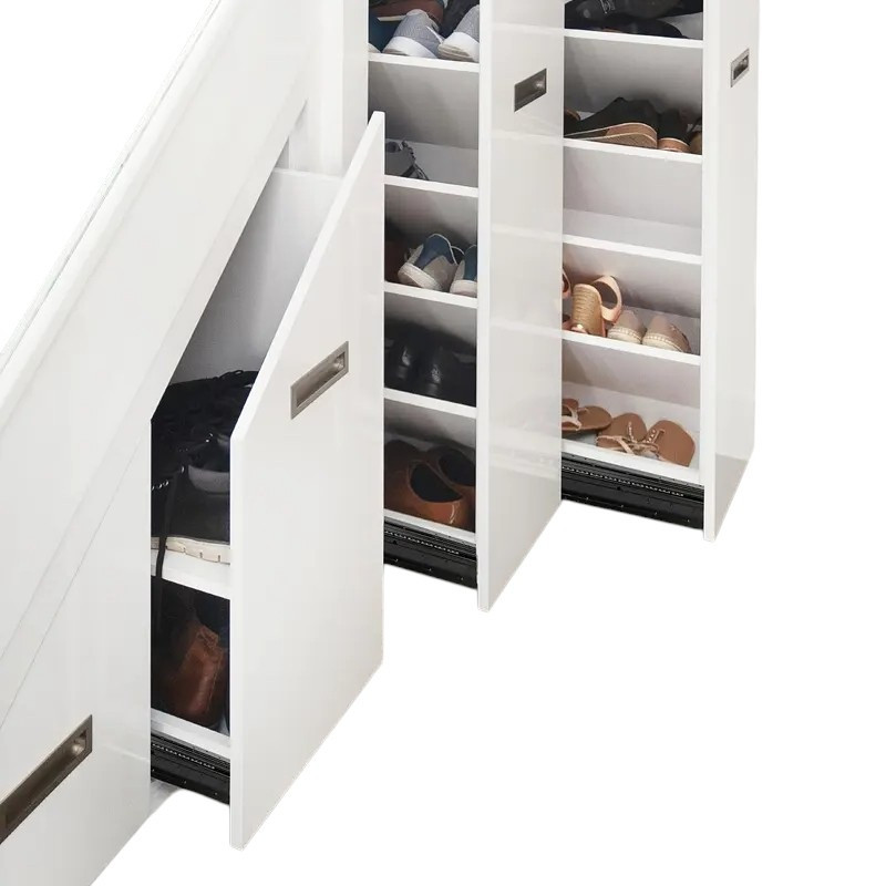 Under stairs shoe organizer pull out
