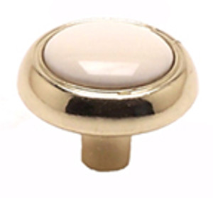 KNOB, POLISHED BRASS/LT ALMOND CERAMIC KNOB, POLISHED BRASS/LT ALMOND CERAMIC