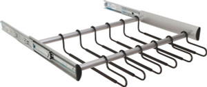 Synergy Pants Rack, aluminum, brass polished, 30" width, pulls out with full extension slides, 24 black hangers included Synergy Pants Rack, aluminum, brass polished, 30" width, pulls out with full extension slides, 24 black hangers included