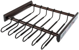 Synergy Pants Rack, aluminum, dark oil rubbed bronze, 18" width, pulls out with full extension slides, 12 black hangers included