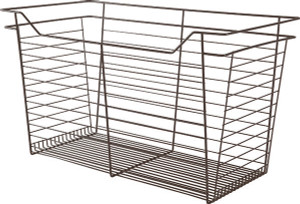 Closet Basket, steel, dark oil-rubbed bronze, 16" depth x 29" width x 17" height, with black 16" slides Closet Basket, steel, dark oil-rubbed bronze, 16" depth x 29" width x 17" height, with black 16" slides