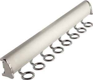 Synergy Elite Scarf Rack, with full extension slide, aluminum with zinc hooks, matt aluminum with chrome, 17 7/8" length Synergy Elite Scarf Rack, with full extension slide, aluminum with zinc hooks, matt aluminum with chrome, 17 7/8" length