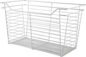 Closet Basket, steel, white, 16" depth x 29" width x 17" height, with white 16" slides Closet Basket, steel, white, 16" depth x 29" width x 17" height, with white 16" slides