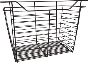 Closet Basket, steel, dark oil-rubbed bronze, 16" depth x 23" width x 17" height, with black 16" slides Closet Basket, steel, dark oil-rubbed bronze, 16" depth x 23" width x 17" height, with black 16" slides
