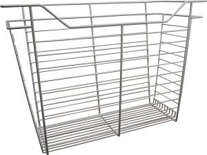 Closet Basket, steel, white, 12" depth x 23" width x 17" height, with white 12" slides Closet Basket, steel, white, 12" depth x 23" width x 17" height, with white 12" slides