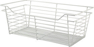 Closet Basket, steel, white, 16" depth x 29" width x 11" height, with white 16" slides Closet Basket, steel, white, 16" depth x 29" width x 11" height, with white 16" slides