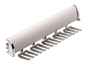 Synergy Elite Tie Rack, with full extension slide, aluminum with zinc hooks, matt aluminum with chrome, 13 7/8" length Synergy Elite Tie Rack, with full extension slide, aluminum with zinc hooks, matt aluminum with chrome, 13 7/8" length