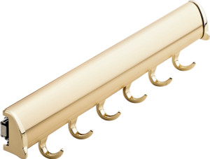 Synergy Elite Belt Rack, with full extension slide, aluminum with zinc hooks, brass polished, zinc, 13 7/8" length Synergy Elite Belt Rack, with full extension slide, aluminum with zinc hooks, brass polished, zinc, 13 7/8" length