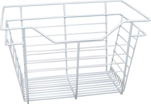 Closet Basket, steel, white, 12" depth x 17" width x 11" height, with white 12" slides Closet Basket, steel, white, 12" depth x 17" width x 11" height, with white 12" slides