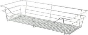 Closet Basket, steel, white, 14" depth x 29" width x 6" height, with white 14" slides Closet Basket, steel, white, 14" depth x 29" width x 6" height, with white 14" slides