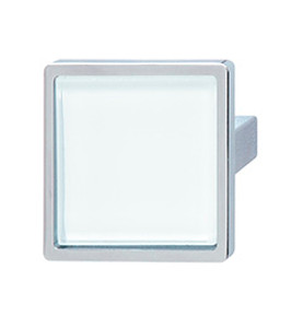 Handle, zinc, polished chrome/glass, white, M4, 40mm