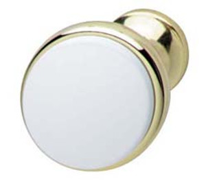 Knob, zinc, gold colored polished / white, M4, 34 x 27mm