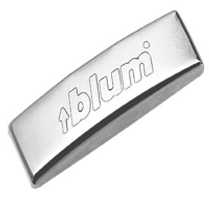 Clip Hinge Logo Cover Cap, For Straight-Arm Hinge, Steel, Embossed, "Blum"