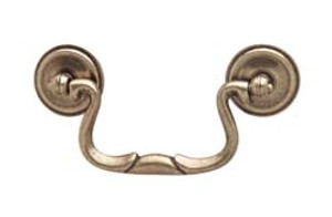 Drop Handle, zinc, burnished bronze, center to center 76mm