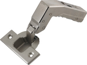 Grass Tiomos Hinge, 110 degree opening, overlay, blind corner, self-close, dowel, steel, nickel-plated Grass Tiomos Hinge, 110 degree opening, overlay, blind corner, self-close, dowel, steel, nickel-plated