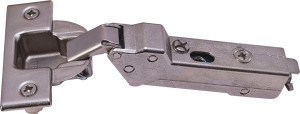 Grass Tiomos Hinge, 120 degree opening, half overlay, soft-close, dowel, steel, nickel-plated