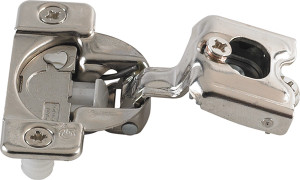 Grass TEC 864 Wrap Around Hinge, 108 degree opening, 1" overlay, soft-close, dowel, steel, nickel-plated, 45/9.5 drilling pattern Grass TEC 864 Wrap Around Hinge, 108 degree opening, 1" overlay, soft-close, dowel, steel, nickel-plated, 45/9.5 drilling pattern