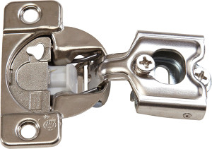 Grass TEC 864 Wrap Around Hinge, 108 degree opening, 1/2" overlay, soft-close, screw-on, steel, nickel-plated, 45/9.5 drilling pattern Grass TEC 864 Wrap Around Hinge, 108 degree opening, 1/2" overlay, soft-close, screw-on, steel, nickel-plated, 45/9.5 drilling pattern