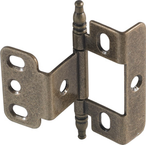 Full Wrap Non-Mortise Decorative Butt Hinge, for inset doors, steel, with minaret finial, antique brass finish