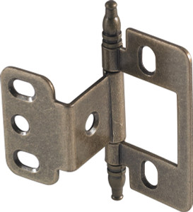 Partial Wrap Non-Mortise Decorative Butt Hinge, for inset doors, steel, with minaret finial, antique brass finish