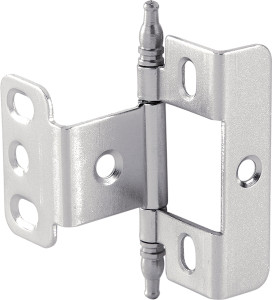 Full Wrap Non-Mortise Decorative Butt Hinge, for inset doors, steel, with minaret finial, matt nickel finish