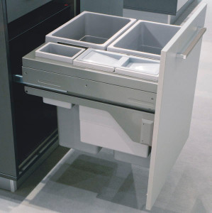 Trash Can, Euro Cargo 60, gray, soft close, 2 x 35 liter bins and 2 x 8.5 liter bins