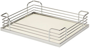 Tray Set, Arena, steel, chrome / white, 14 7/8" x 12" x 3 1/2" (1 set = 4 trays) Tray Set, Arena, steel, chrome / white, 14 7/8" x 12" x 3 1/2" (1 set = 4 trays)