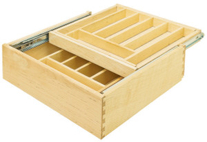 Double Cutlery Drawer, baltic birch wood, solid maple silverware dividers, 521x533x106mm