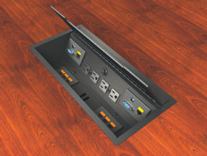 Power/Data Flip Unit, four power, four data outlet, steel black